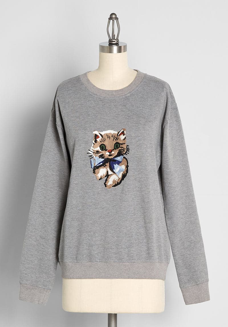 Kitschy Kitty Embroidered Sweatshirt | ModCloth