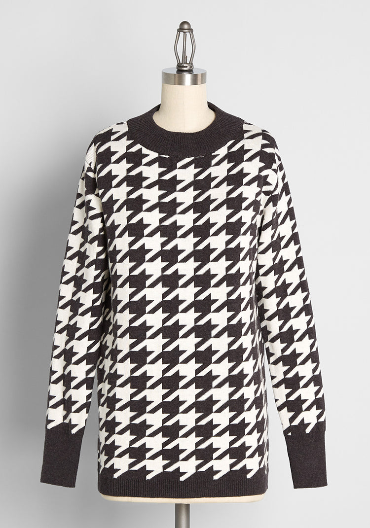 everyone houndstooth pullover fleece L n18MF-m71821115658 トップス 
