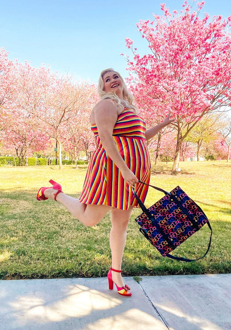 ModCloth x Hello Kitty Red Bows and Rainbows Fit and Flare Dress